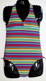 Girls Black/Multi Stripes One-Piece Swimsuit by In Gear. Sizes 4/5 to 14/16.