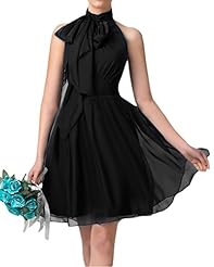  Cocktail Above the Knee Short Halter Chiffon Little Black Dress/Prom Dress/Mini Dress  With Ruffles