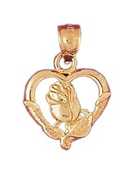 Dazzlers Solid 14k Gold Flower in Heart Charm Pendant Available in three colors from jewelsberry (weights: 1.3 grams only)