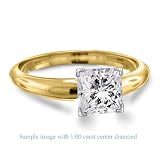 Four Prong Pre-Set Princess Diamond Solitaire Ring In 18K Yellow Gold ( Color H , Clarity SI2 ) (3/4 ct. t.w.)