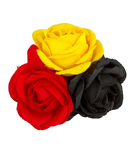 SIX “EM” Haarspange mit Textil-Rosen in Schwarz, Rot, Gelb Europameisterschaft Fußball Deutschland Fanartikel (329-908)