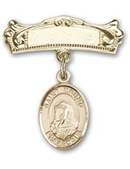 14K Gold Baby Badge with St. Bruno Charm and Arched Polished Badge Pin