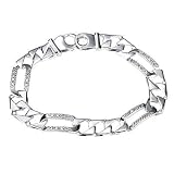 Mens Diamond Figaro Link Bracelet 14k White Gold 8"(0.56cttw, H Color, SI1-SI2 Clarity)