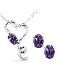 1.95 Ct Oval Purple Amethyst 14K White Gold Pendant Earrings Set