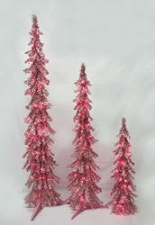Pre-Lit Pink Alpine Tinsel Christmas Tree 3-Piece Set 2' 3' 4'
