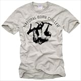 Fun T-Shirt fuer Herren/Maenner | Logo: NATURAL BORN CHILLER | Shirt Farbe: grau | Druck Farbe: schwarz | Material: 100% Baumwolle | Label & Designer: 36 T-Shirts | Style: lustige sprueche shirts | Motiv: funny Vintage Design | Groesse: XL extra large