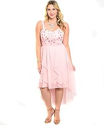 Plus Size Sequined Sheer High-Low-Hem Polyester Evening Dress 