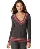 DKNY Jeans Cable-Knit V-Neck Sweater with Metallic Trim
