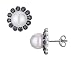 Freshwater White Pearl 8mm and Black Diamond Earrings 1/3 Carat (ctw) in 14K White Gold