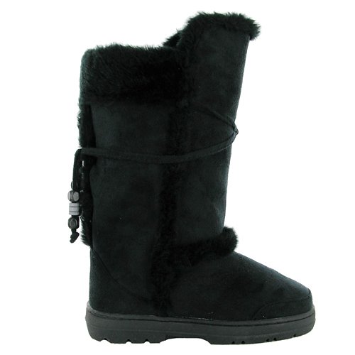 G52 New Ladies Black Faux Fur Winter Snow Boots Sizes 3-8