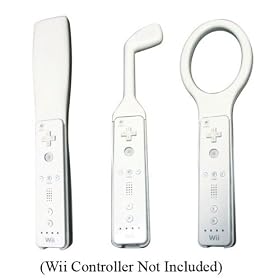 Sport Pack for Nintendo Wii Remote - Golf club, Tennis Racket, Baseball Bat - White