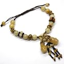 Oriental Coloured Jade Stone Luck Charm & Bead Adjustable Gold Woven Bracelet