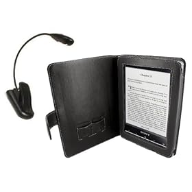 Navitech Genuine Napa Leather Flip Open Book Style Carry Case/Cover and Reading Night Light/Worm Light, 6-Inch (Black)