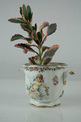 Cherub with Floral Design Flower Pot, Round Shape White.
