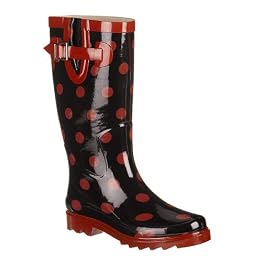 Dot Town Rain Boots - Black/ Red