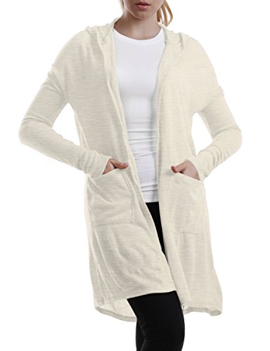 NINEXIS Women's Hooded Long Sleeve Longline Cardigan with Patch Pockets