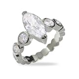 Eve's Addiction Dazzling Marquise Cut CZ Ring with Bubbles Band