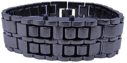 Relaxia New Men's Women's Lava Iron Samurai Stainless Steel LED Faceless Bracelet Wrist Watch (Blue and Black)
