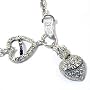 Designer Look Bling Crowned Crystal Heart & White "Love Me" Tabbed Toggle Necklace - Silver Finish