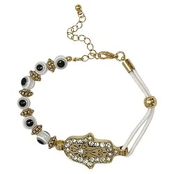 Gold and White Hasma and Evil Eye Bracelet Fashion Jewelry