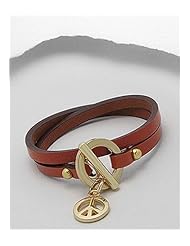 Orange Peace Symbol Leather Bracelet In White Base