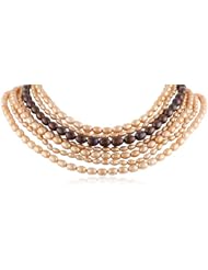 7 Row Champagne and Chocolate Color Freshwater Cultured Pearl Sterling Silver Clasp Necklace, 17"-21.5"