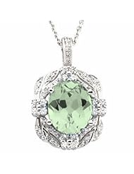 14K White Gold Oval Cut Prasiolite (Green Amethyst) and Diamond Pendant -- LIFETIME WARRANTY