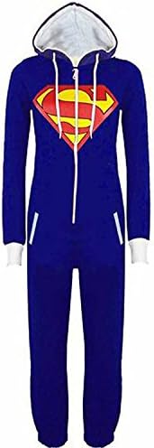 Tasso Handsome Superman Batman Superhero Sleepwear Jumpsuit Comfortable Soft Warm (L (Height 170-180cm), Blue(Superman))