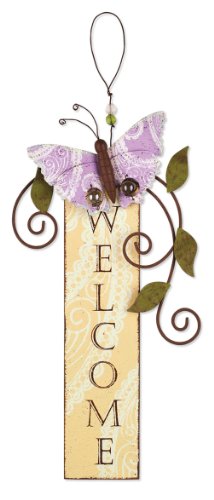 Sunset Vista Designs Garden Essentials Paisley Butterfly Welcome Sign, 20-Inch Long