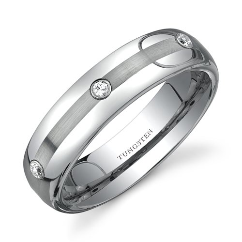 Three Stone design CZ Diamond 6 mm Comfort Fit Mens Tungsten Wedding Band Ring Size 10