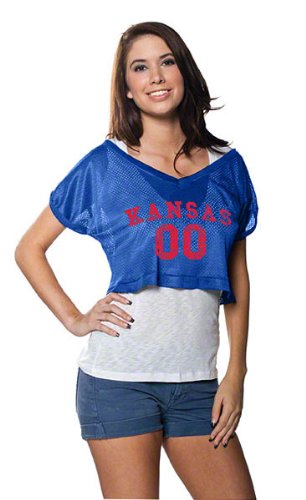 Kansas Jayhawks Women's Royal Cropped Top Mesh Jersey