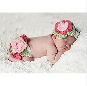 Jastore® Photography Prop Pink Flower Knitted Crochet Costume Headband Diaper