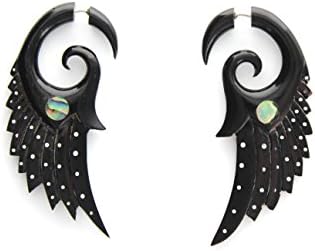 Tribal Shack Tribal Black Horn Angel Wing Feather Fake Gauges Earrings Tribal Styleblack Buffalo Horn