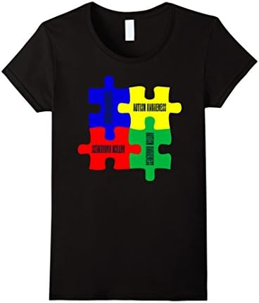 Women's Puzzle Piece Autism Speaks Awareness T-Shirt XL Black