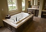 IMAGE OF Wallmonkeys Peel and Stick Wall Decals - Designer Bathroom with a Modern Tub and Tile Floor. - 48