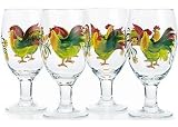 Sorrento Rooster Hand Painted All Purpose Glass Set of 4 - Ideal for Soda, Ice Tea, Water