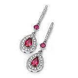 Search : 14K White Gold Ruby & Diamond Pear Drop Dangle Earring