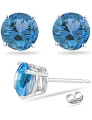 8.02 Cts of 10 mm AAA Round Swiss Blue Topaz Stud Earrings in 14K White Gold