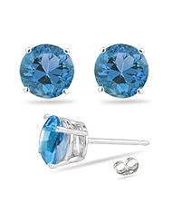 1.04 Cts of 5 mm AAA Round Swiss Blue Topaz Stud Earrings in 14K White Gold