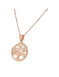Sterling Silver Rose Gold Plated Womens Tree of Life Pendant Necklace with Chain