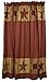 VHC Brands Ninepatch Star Shower Curtain with Patchwork Borders 72x72 Country Patchwork Design, Burgundy