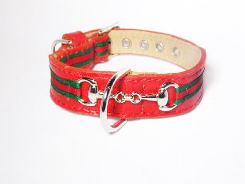 Poochee Goochee Tapered Dog Collar, Medium Size 11-14, Red with Red Green Stripe