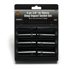 Performance Tool Mechanics M595DB 8 Piece 3 8 Dr. Metric Deep Impact Socket Set by Performance Tool