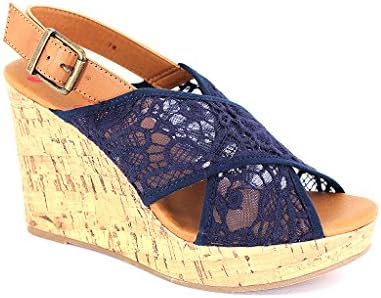 Jellypop Women's Peaches Navy Fabric Sandals 8.5 B(M) US