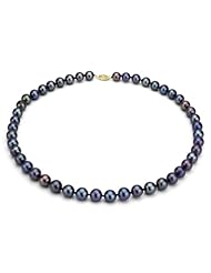 14k Yellow Gold 6.5-7mm Black Freshwater Cultured Pearl High Luster Necklace 18" Length Knotted, Great for Any Occasion.