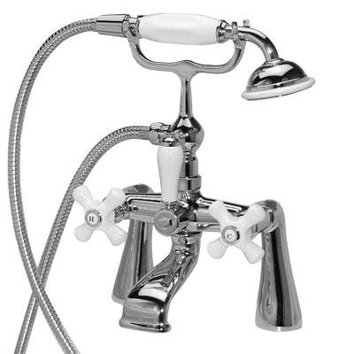 American Bath Factory F1-1916-CH-F9-9500-PX-CH F1-1916 Deck Mount Bathtub Faucet, Porcelain Cross Ha