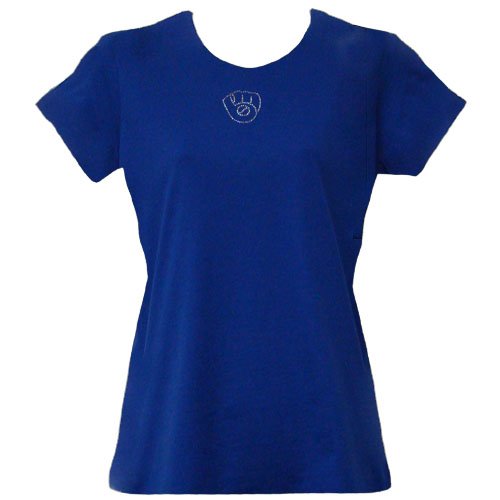 Milwaukee Brewers Ladies Rhinestone Glove Logo Fitted T-Shirt, X-Large