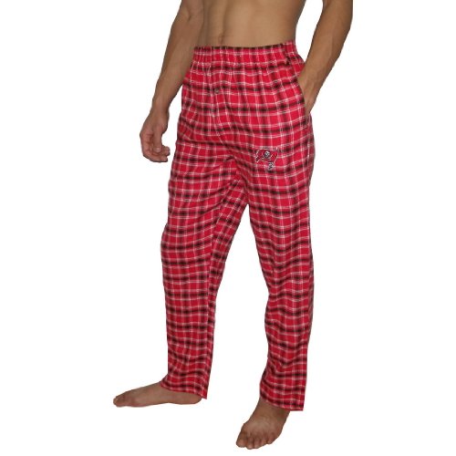Mens NFL Tampa Bay Buccaneers Plaid Cotton Thermal Sleepwear / Pajama Pants - Red & Black (Size: S)