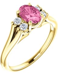 18K Yellow Gold 7.00x5.00mm Oval Cut Pink Sapphire and Diamond Ring -- LIFETIME WARRANTY