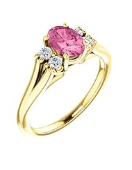 14K Yellow Gold 7.00x5.00mm Oval Cut Pink Sapphire and Diamond Ring -- LIFETIME WARRANTY